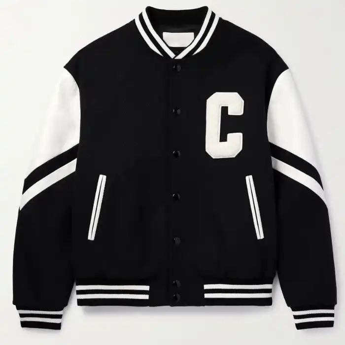 Sterling Letterman in Black Wool & White Leather