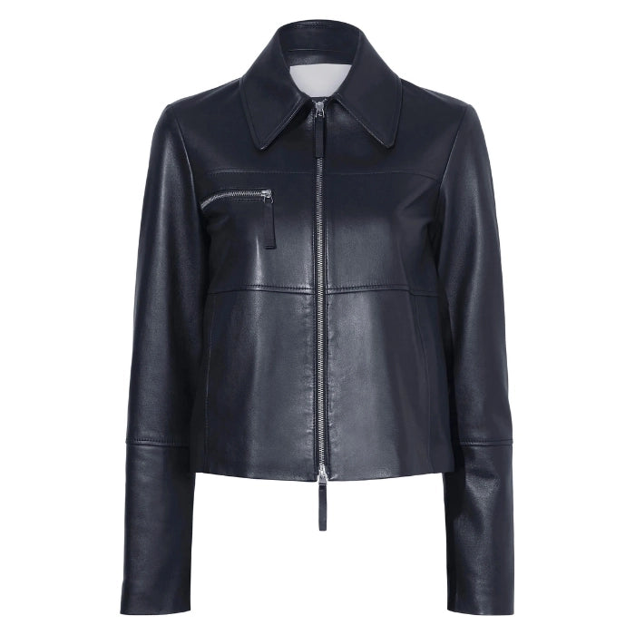Front view of Zip-Up Black leather jacket for men