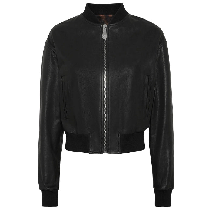 Lorix Cropped Leather Bomber Jacket