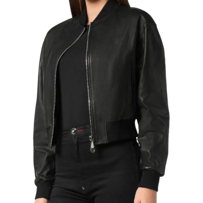 Lorix Cropped Leather Bomber Jacket