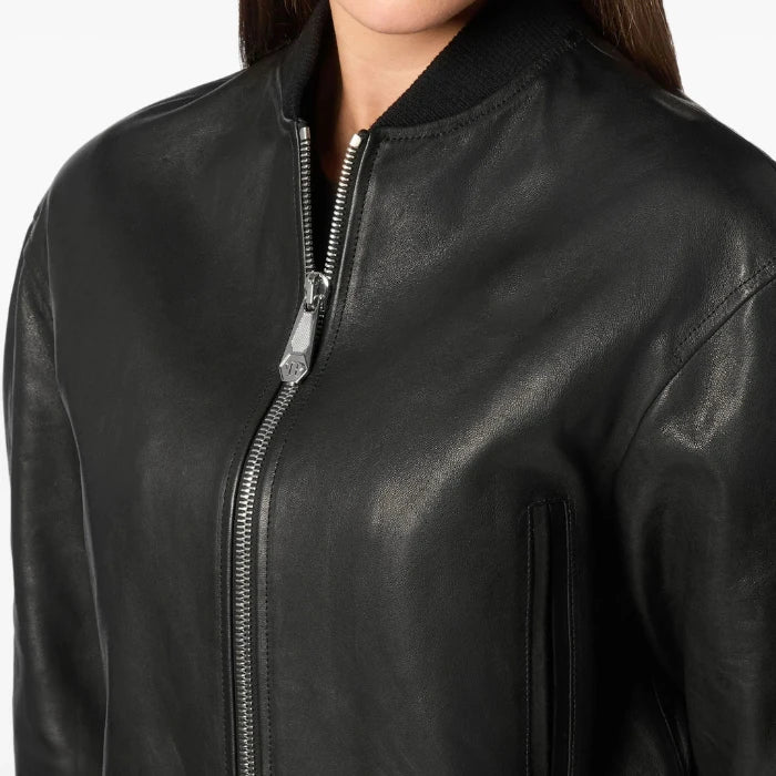 Lorix Cropped Leather Bomber Jacket