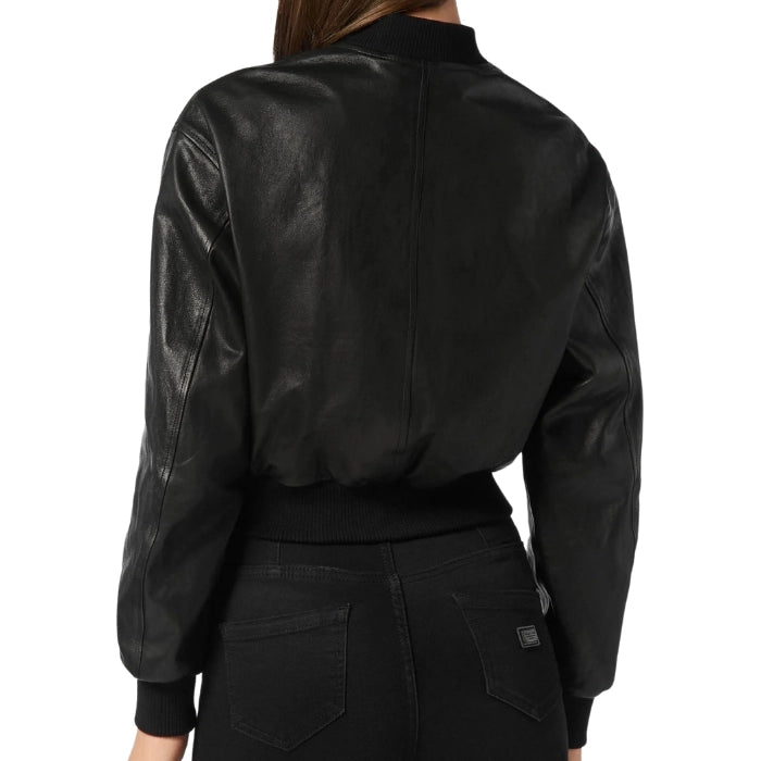 Lorix Cropped Leather Bomber Jacket