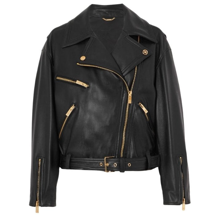 Luxury-Inspired Women's Belted Biker Jacket