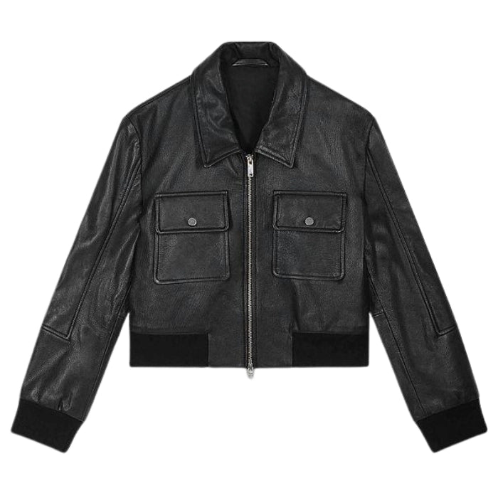 Mavex Cropped Leather Bomber Jacket