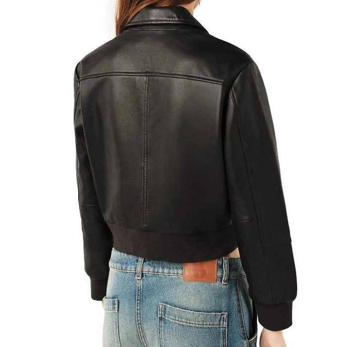 Mavex Cropped Leather Bomber Jacket