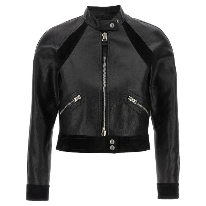 Mavira Cropped Leather Jacket with Zippers