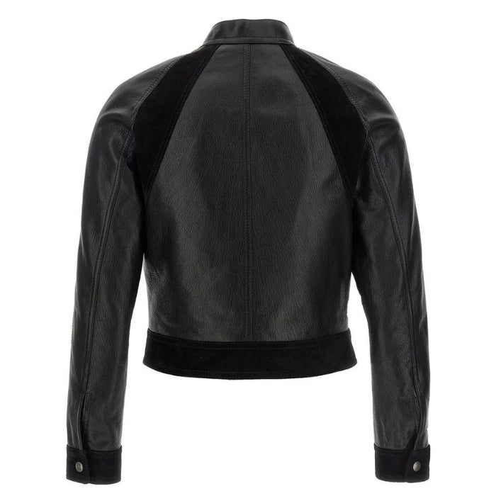 Mavira Cropped Leather Jacket with Zippers
