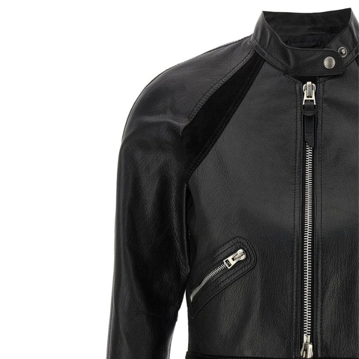 Mavira Cropped Leather Jacket with Zippers
