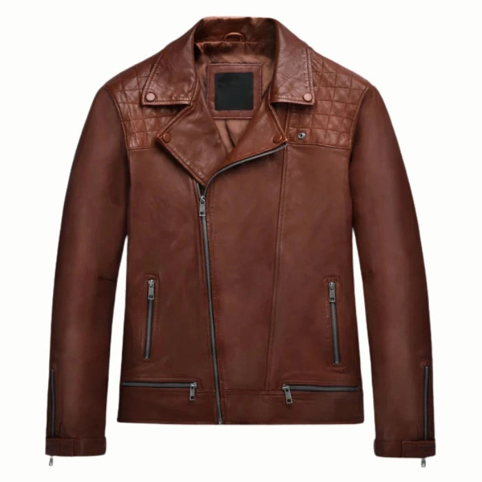 Men's Tan Veil Leather Biker Jacket
