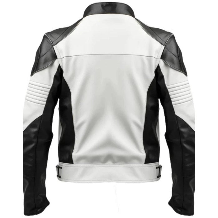 White and black leather jacket on a white background