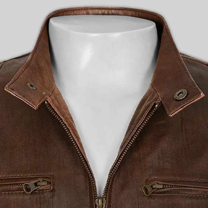 Oakridge Café Racer Brown Leather Jacket