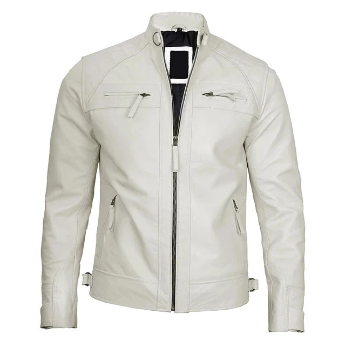 Men's Classic Off-White Real Biker Leather Jacket