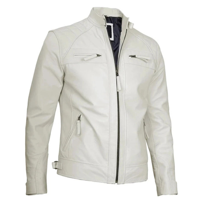 Men's Classic Off-White Real Biker Leather Jacket