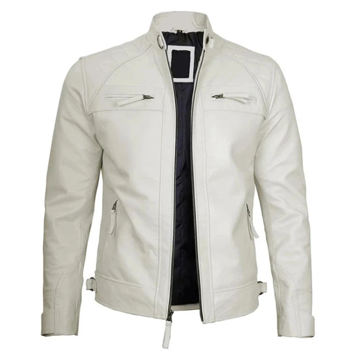 Men's Classic Off-White Real Biker Leather Jacket