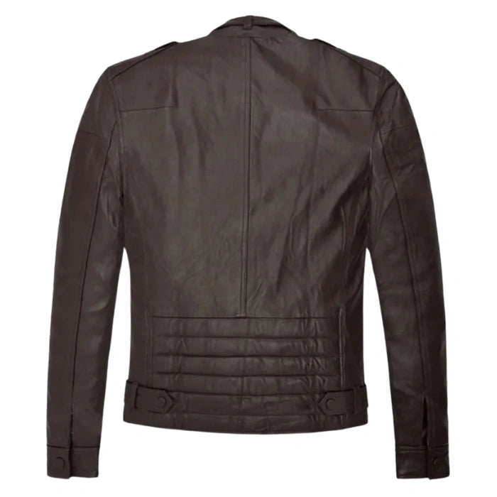 Phantom Men’s Brown Leather Moto Jacket with Multiple Pockets