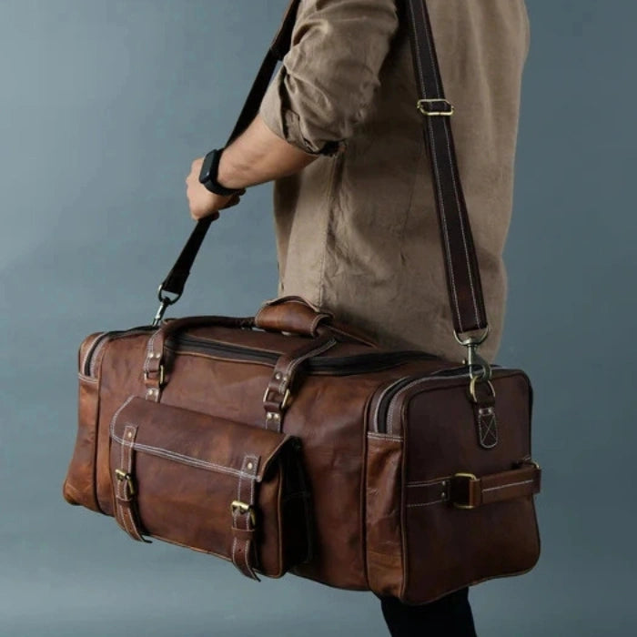 Premium Leather Travel Duffle Bag