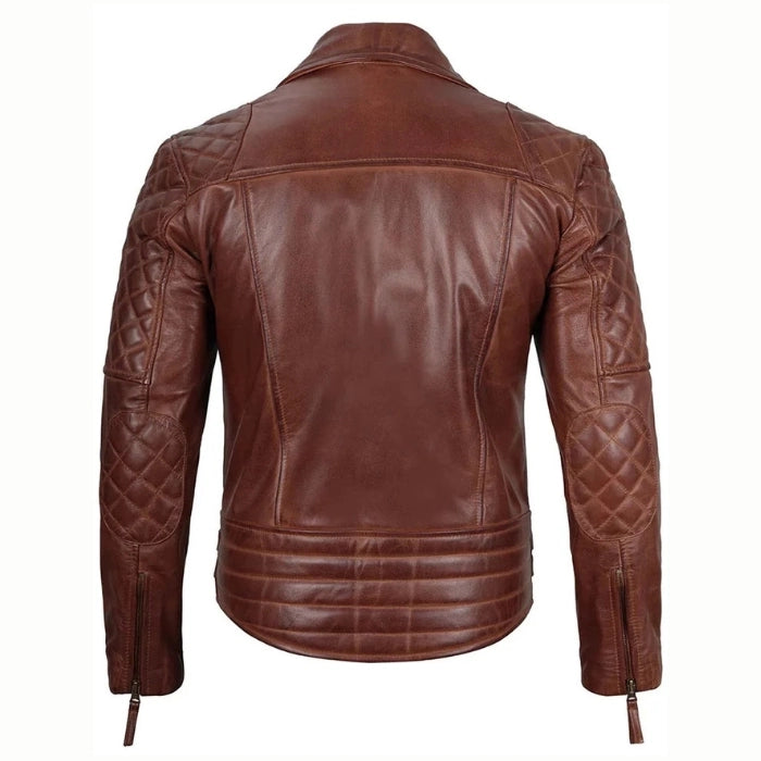 Men's Quilted Asymmetrical Dark Brown Biker Leather Jacket