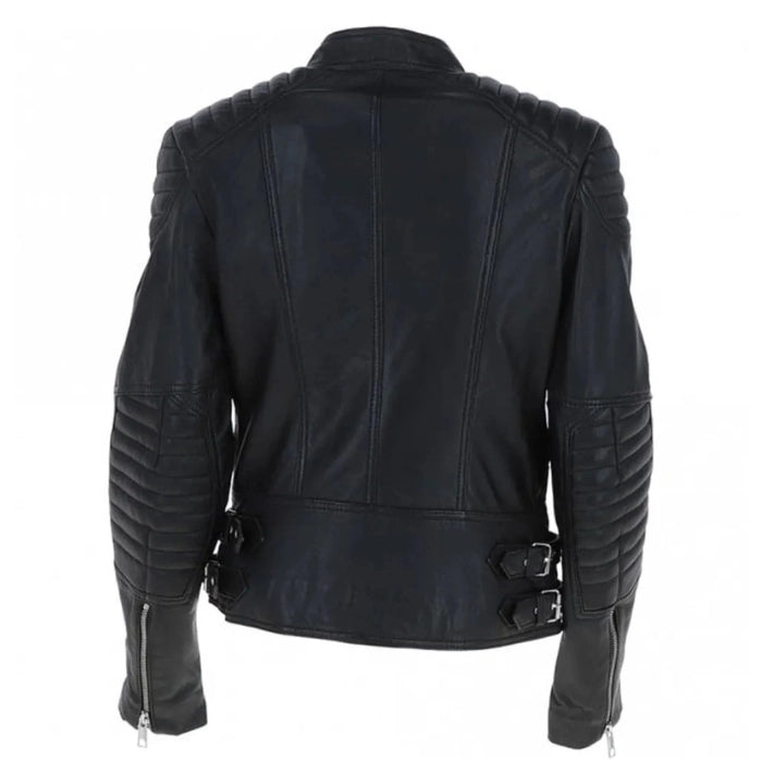 Women's Quilted Shoulder Leather Biker Jacket