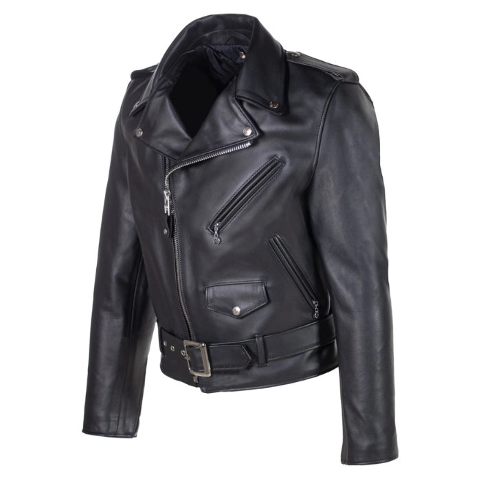 Men's Rebel-Style Belted Leather Biker Jacket
