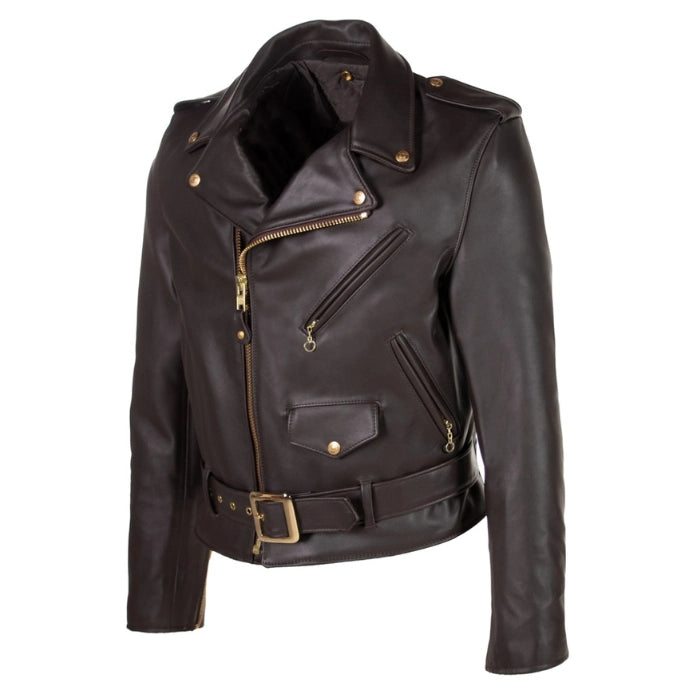 Men's Rebel-Style Belted Leather Biker Jacket