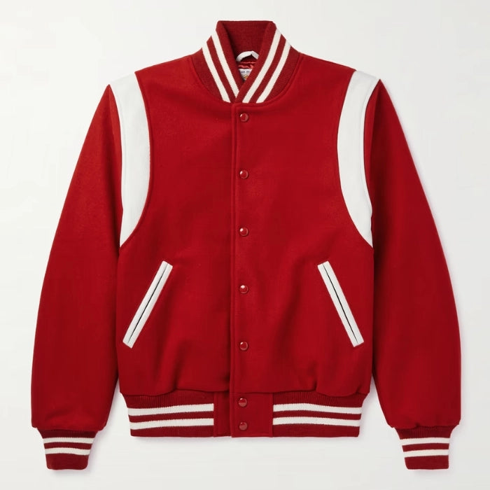 Fulton Red Wool Varsity Jacket with Leather Accents