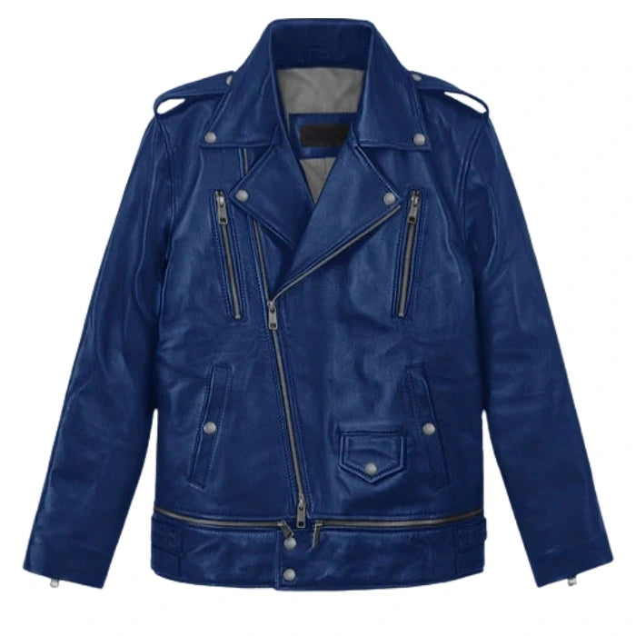 Rich Blue Trooper Biker Leather Jacket
