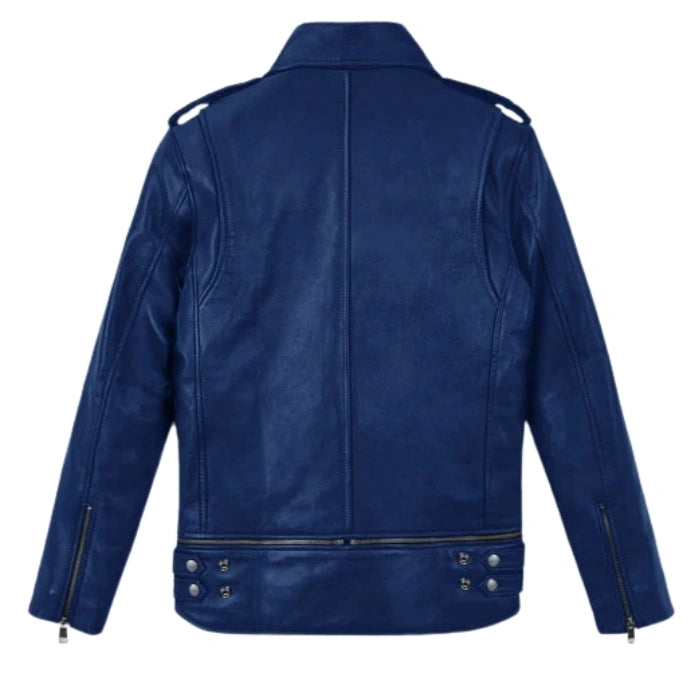 Rich Blue Trooper Biker Leather Jacket