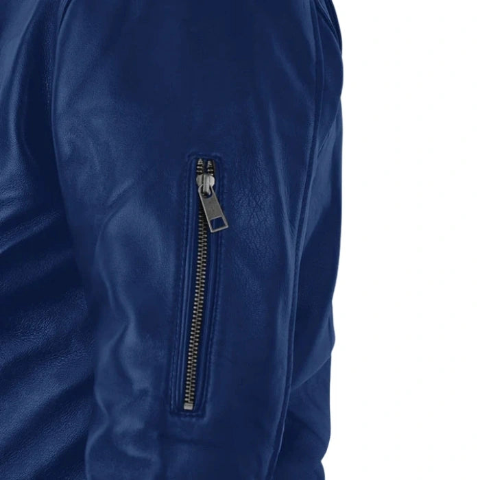 Rich Blue Trooper Biker Leather Jacket