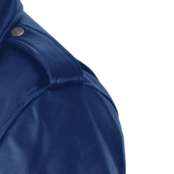 Rich Blue Trooper Biker Leather Jacket