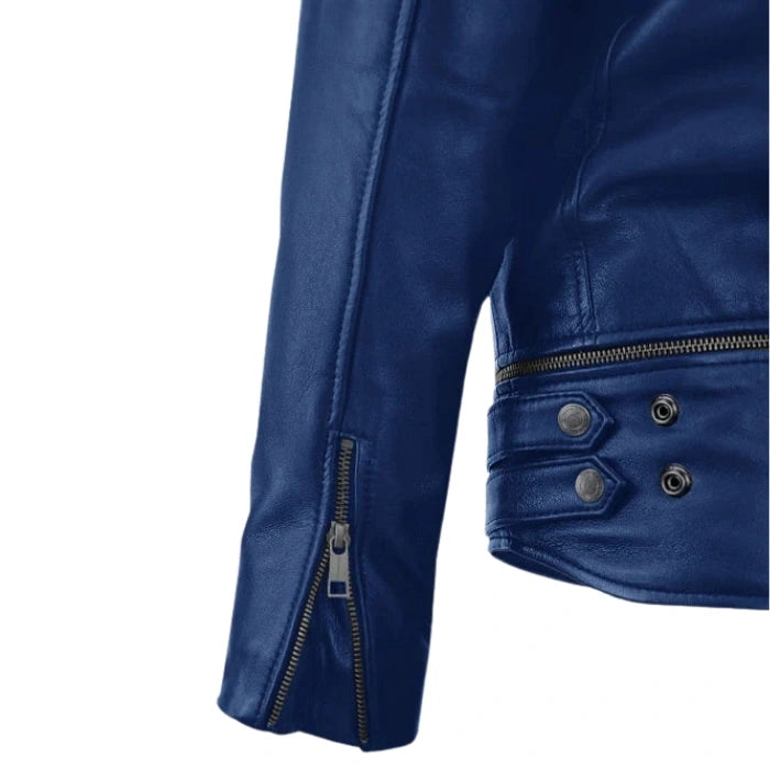 Rich Blue Trooper Biker Leather Jacket