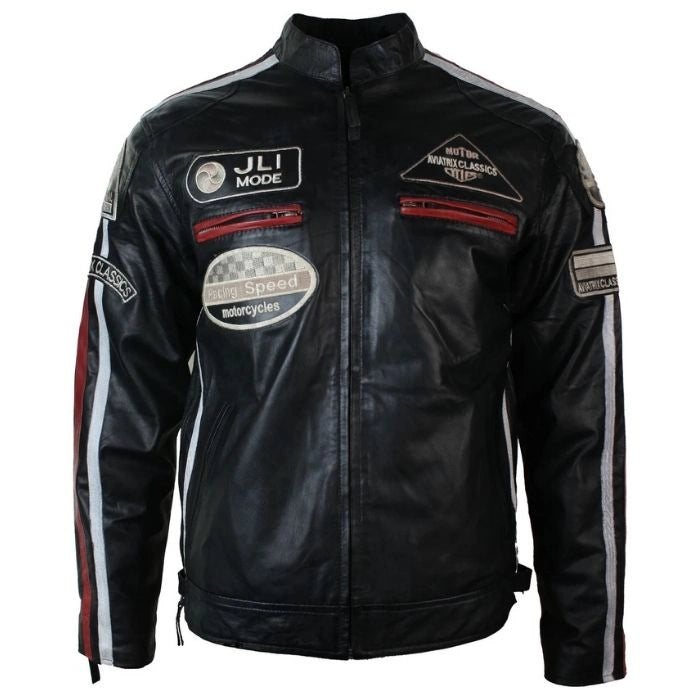 Roadster Black Vintage Racer Biker Leather Jacket