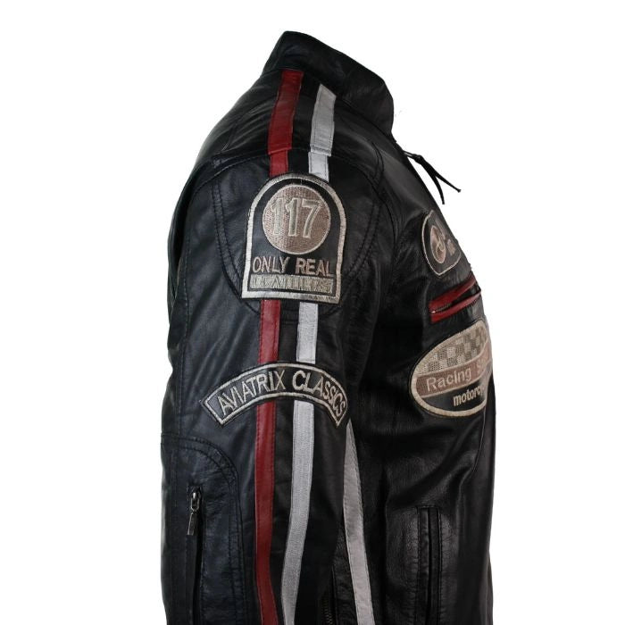 Roadster Black Vintage Racer Biker Leather Jacket