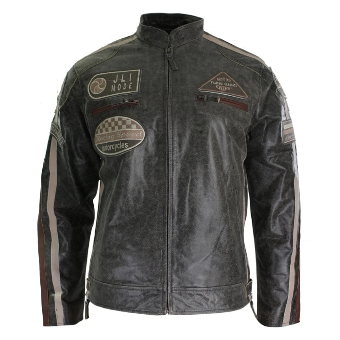 Roadster Gray Vintage Racer Biker Leather Jacket