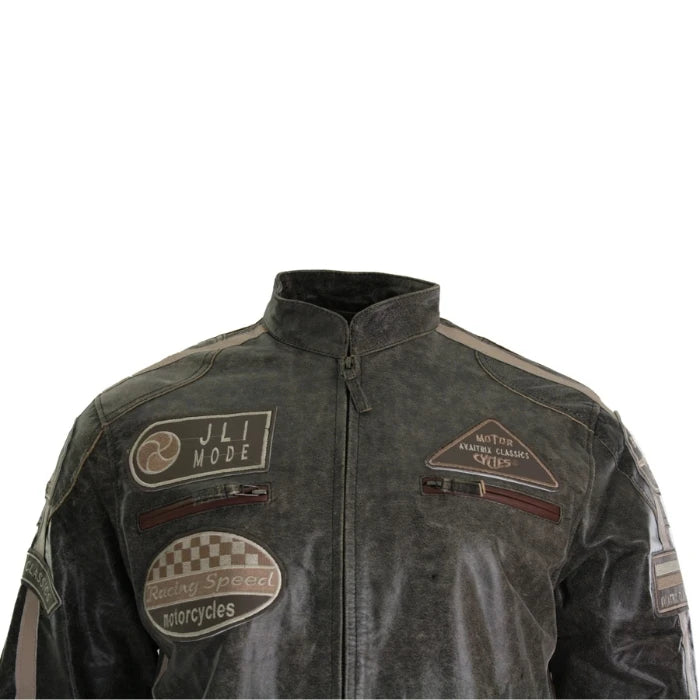 Roadster Gray Vintage Racer Biker Leather Jacket