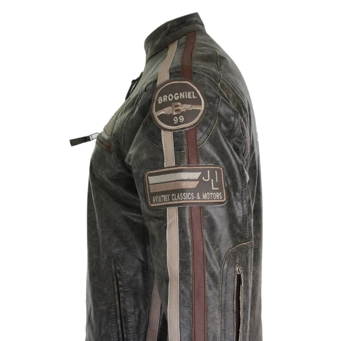 Roadster Gray Vintage Racer Biker Leather Jacket