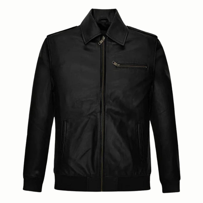 Rogue Shadow Black Leather Bomber Jacket