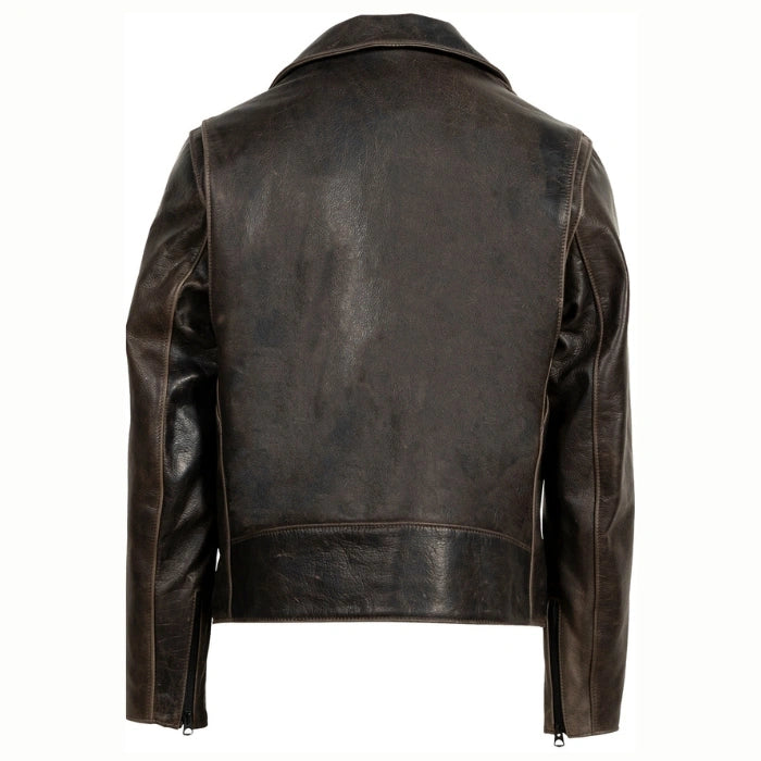 Back view of Rustic Brown biker leather jacket for men