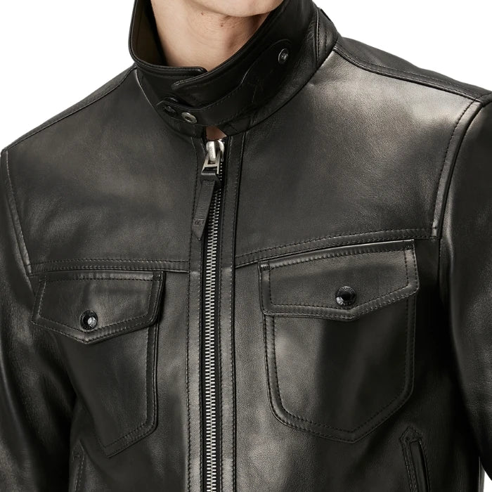 Viper Slim-Fit Black Leather Jacket