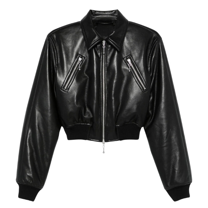 Sovira Cropped Leather Bomber Jacket for Women