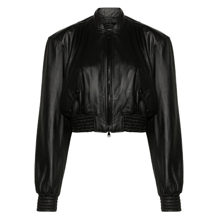 Talaro Cropped Leather Bomber Jacket