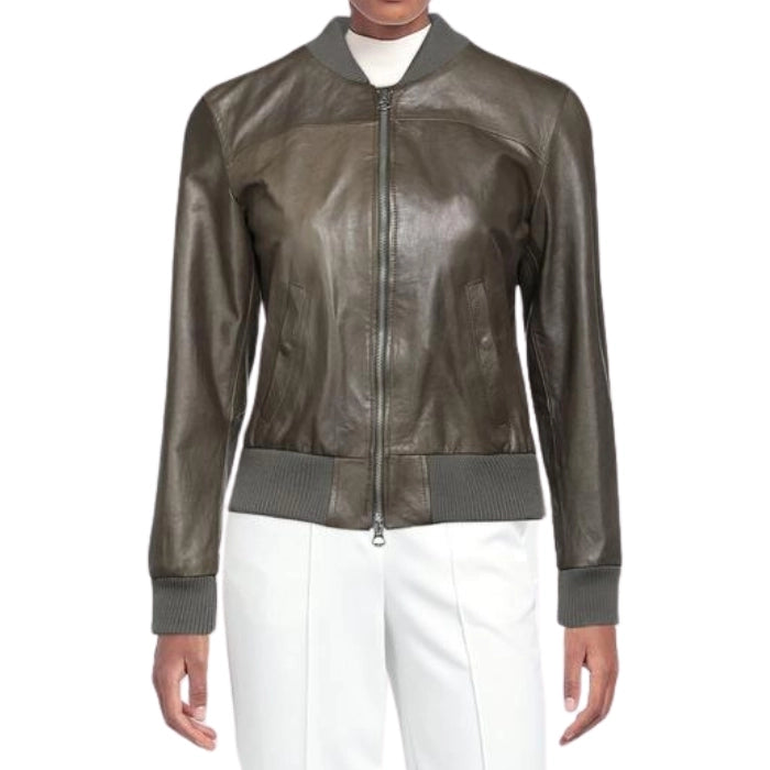 Tamsin Classic Ribbed Leather Bomber Jacket