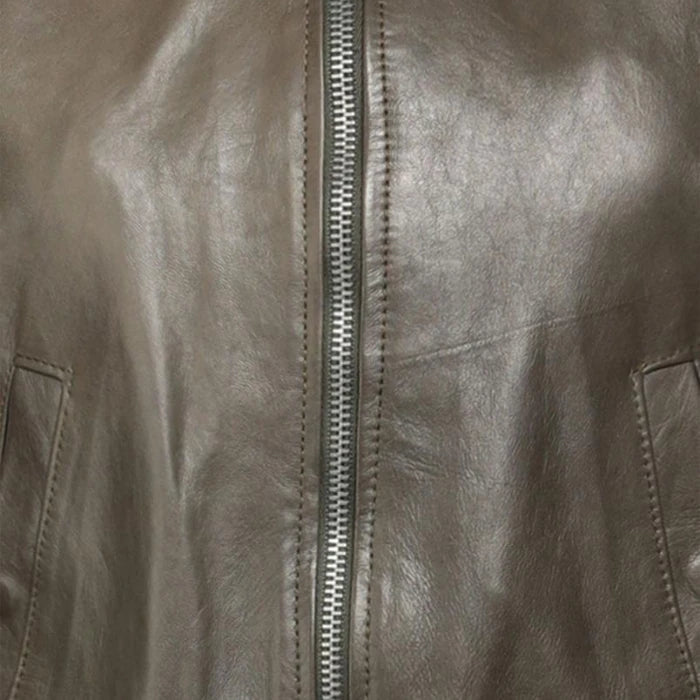 Tamsin Classic Ribbed Leather Bomber Jacket