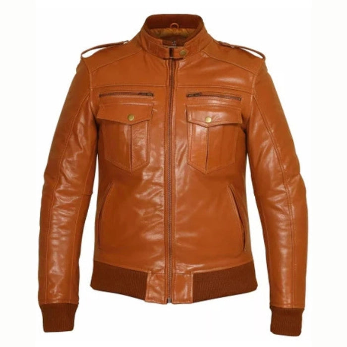 Tan Touring Motorcycle Bomber Leather Jacket