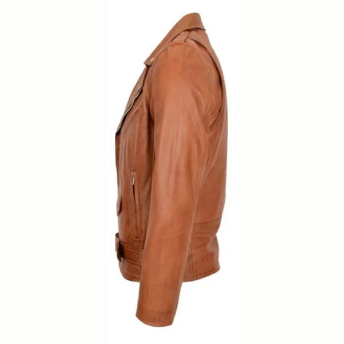 Men's Tan Brando Leather Biker Jacket