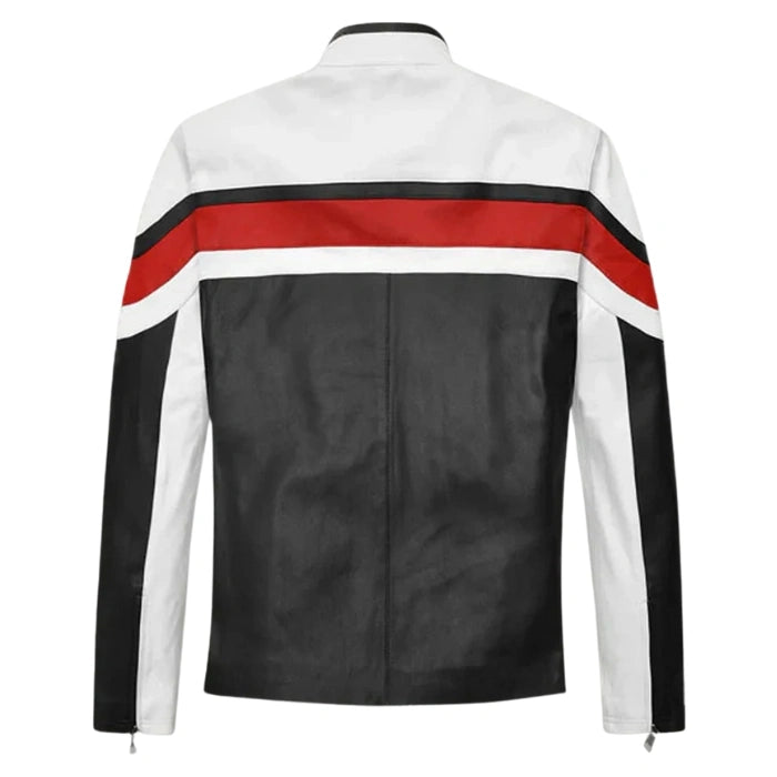 Thunder Striped Rocker Moto Leather Jacket