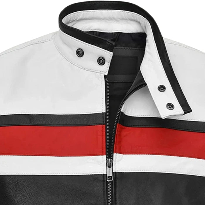 Thunder Striped Rocker Moto Leather Jacket