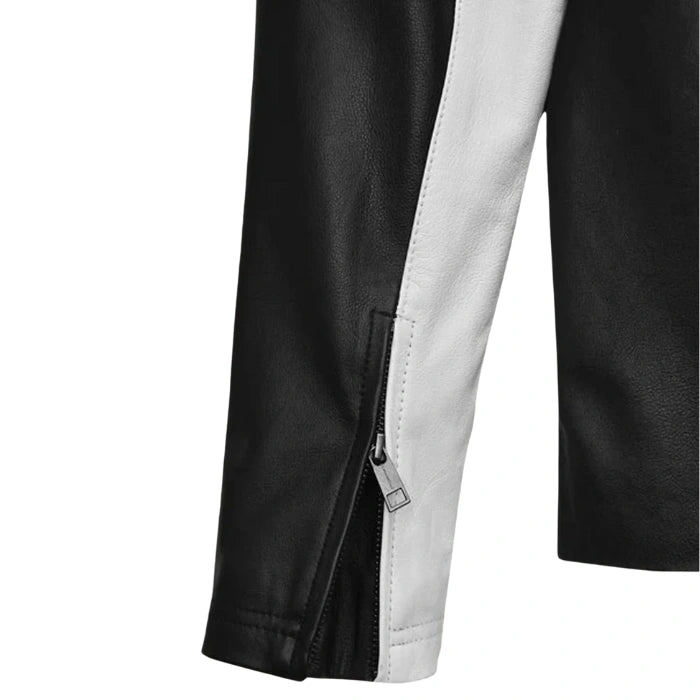 Thunder Striped Rocker Moto Leather Jacket
