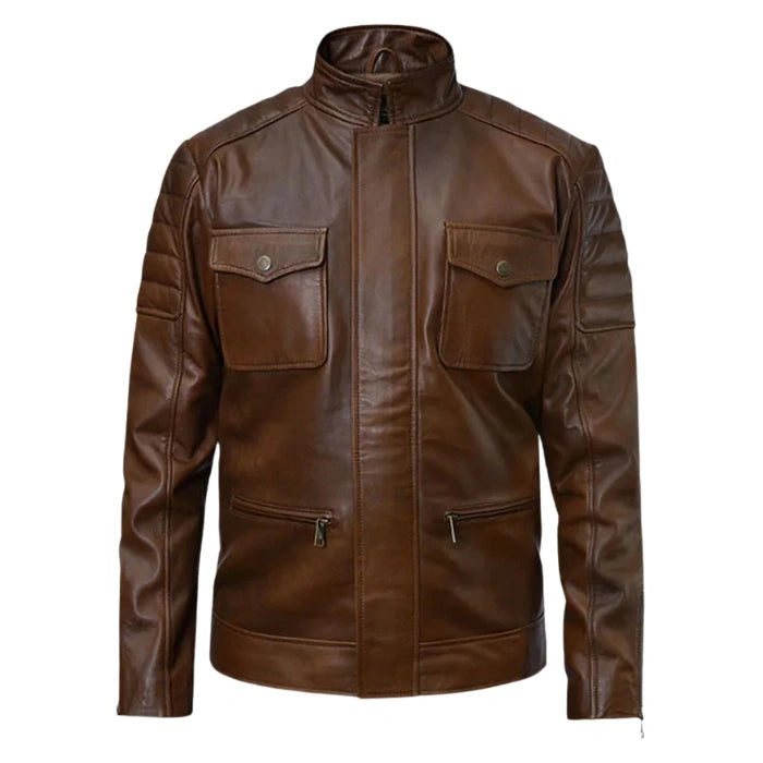 Trailblazer Brown Café Racer Leather Jacket