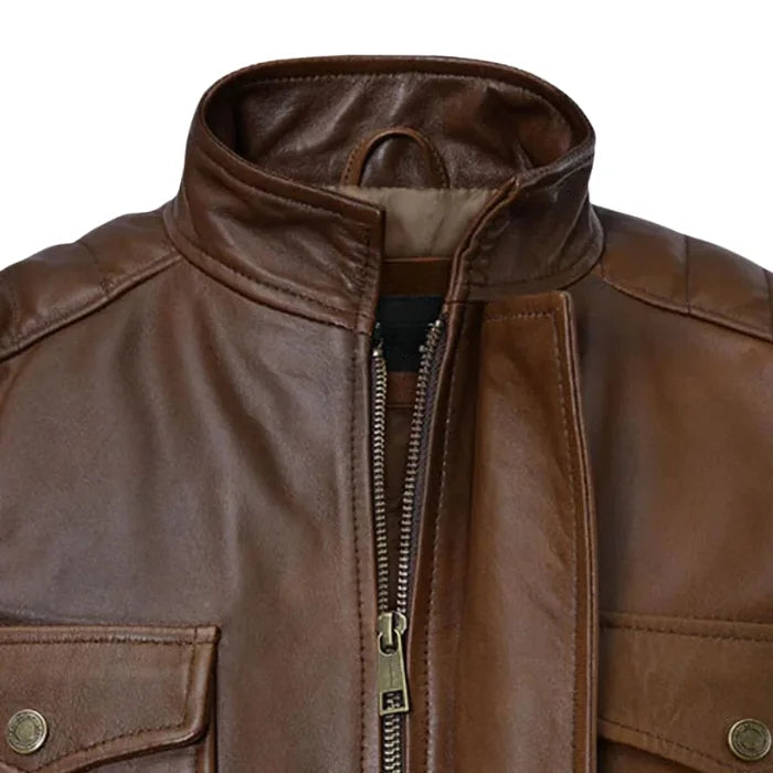 Trailblazer Brown Café Racer Leather Jacket