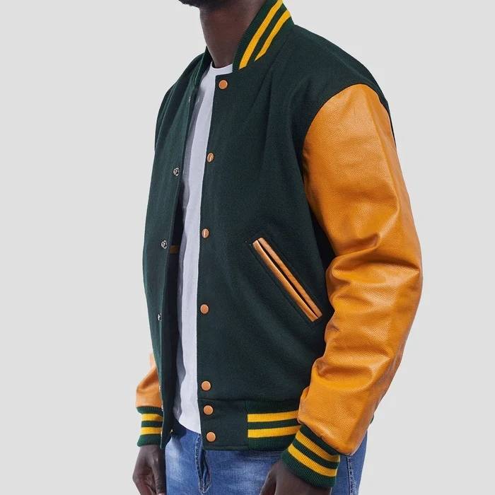 Emerald Green Wool & Bright Gold Sleeves Varsity Jacket